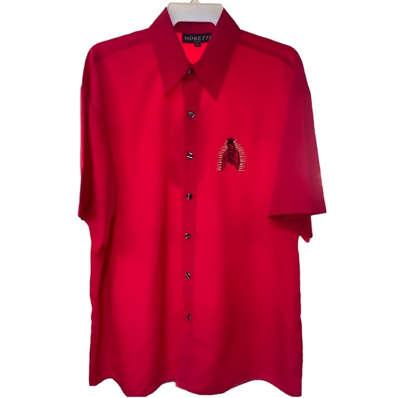 Sz L Moretti USA Guadalupe Red Short Sleeve Button Down Shirt NWOT - Picture 2 of 8